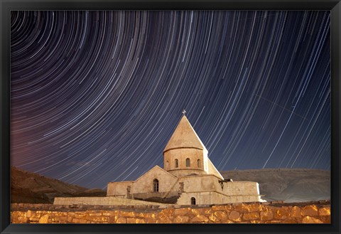 Framed Star trails above Saint Thaddeus Monastery, Iran Print