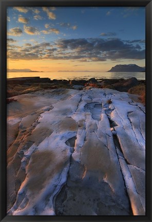 Framed Summer evening looking out over Vagsfjorden, Troms County, Norway Print