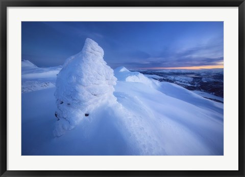 Framed Sunset on the summit Toviktinden Mountain, Norway Print