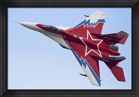 Framed Top view of a Russian MiG-29OVT aerobatic aircraft Print