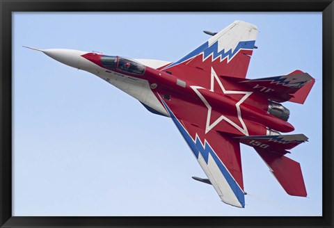 Framed Top view of a Russian MiG-29OVT aerobatic aircraft Print
