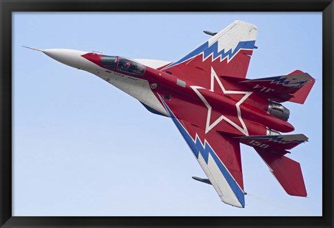 Framed Top view of a Russian MiG-29OVT aerobatic aircraft Print