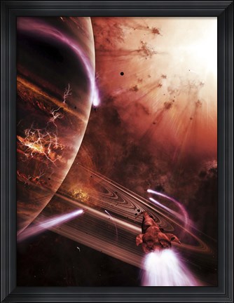Framed Starships hone their skills in a virtual battlefield Print