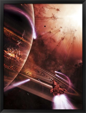 Framed Starships hone their skills in a virtual battlefield Print