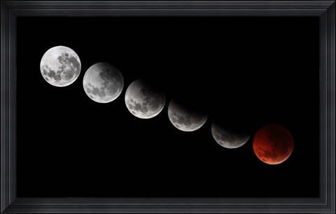 Framed composite showing different stages of the 2010 solstice total moon eclipse Print