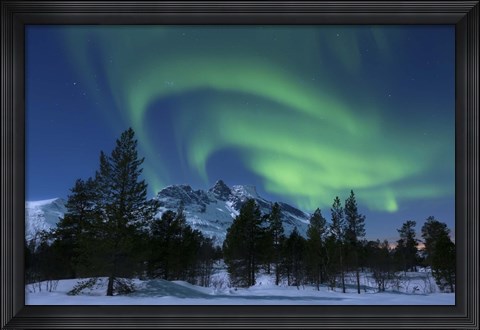 Framed Aurora Borealis over Nova Mountain Wilderness, Troms, Norway Print