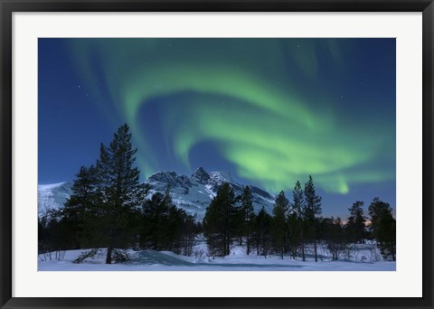 Framed Aurora Borealis over Nova Mountain Wilderness, Troms, Norway Print