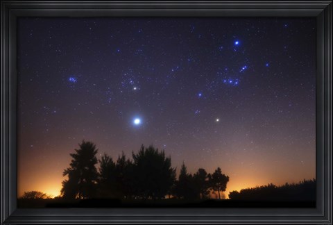 Framed Pleiades, Taurus and Orion with Jupiter over Doyle, Argentina Print