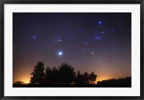 Framed Pleiades, Taurus and Orion with Jupiter over Doyle, Argentina Print