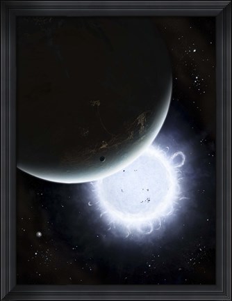Framed tiny moon Rakka Ume travels into the shadow of the planet Tenjin Print