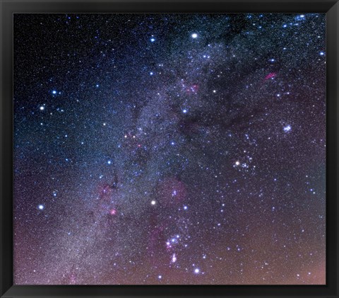Framed Winter sky panorama with various deep sky objects Print