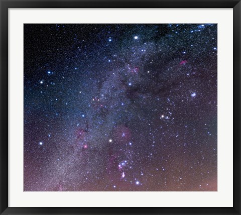 Framed Winter sky panorama with various deep sky objects Print