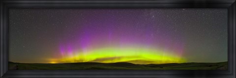 Framed Panoramic view of northern lights on the horizon, Saskatchewan, Canada Print