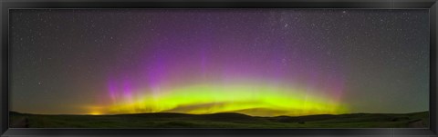 Framed Panoramic view of northern lights on the horizon, Saskatchewan, Canada Print