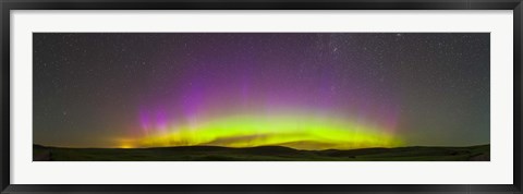 Framed Panoramic view of northern lights on the horizon, Saskatchewan, Canada Print