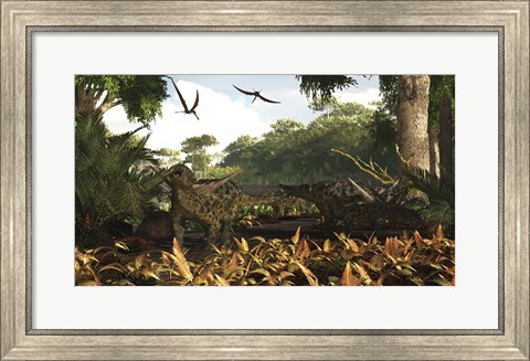 Framed group of Ankylosaurid dinosaurs from the early Cretaceous Print