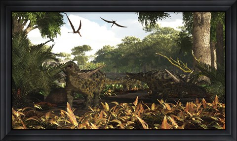 Framed group of Ankylosaurid dinosaurs from the early Cretaceous Print