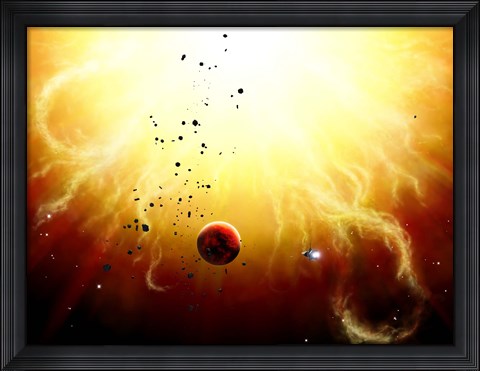 Framed Artist&#39;s concept of a manned expedition to the inner planets of a raging star Print