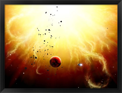 Framed Artist&#39;s concept of a manned expedition to the inner planets of a raging star Print
