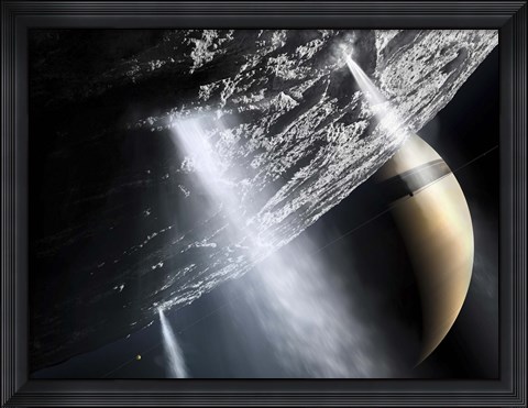 Framed Geysers of Enceladus showing cryovolcanism near the South Pole of Enceladus Print