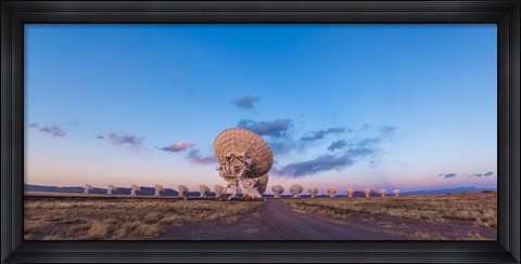 Framed Very Large Array radio telescope in New Mexico at sunset Print