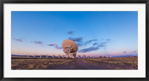 Framed Very Large Array radio telescope in New Mexico at sunset Print