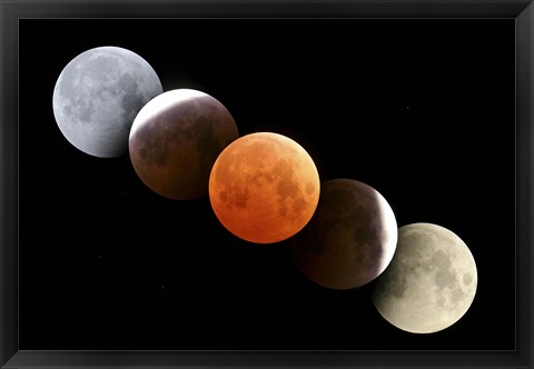 Framed Digital composite of total lunar eclipse Print