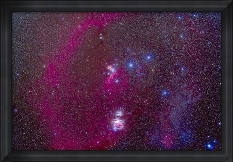 Framed Orion Nebula, Belt of Orion, Sword of Orion and nebulosity Print