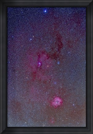 Framed Rosette Nebula with nebulosity complex in Monoceros Print