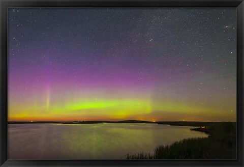 Framed faint aurora over Crawling Lake reservoir, Bassano, Alberta, Canada Print