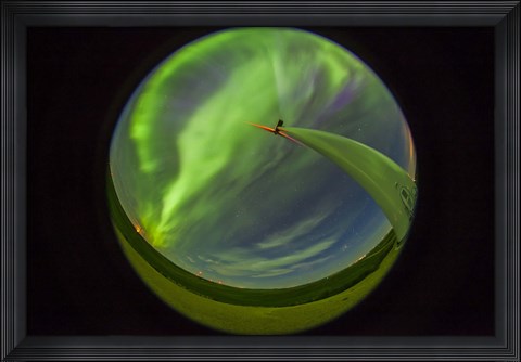 Framed aurora display taken from Wintering Hills Wind Farm, Alberta, Canada Print