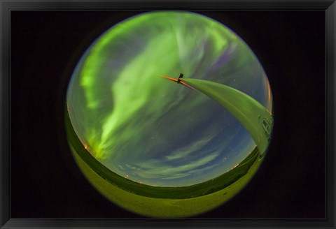 Framed aurora display taken from Wintering Hills Wind Farm, Alberta, Canada Print