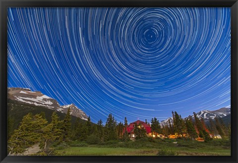Framed Circumpolar star trails over Banff National Park, Alberta, Canada Print