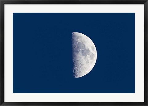 Framed First quarter moon taken near sunset with sky still bright in twilight Print