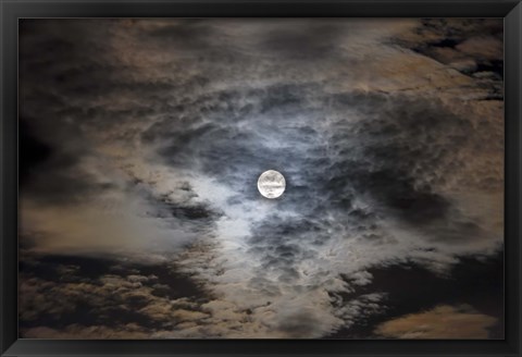 Framed Full moon in clouds Print