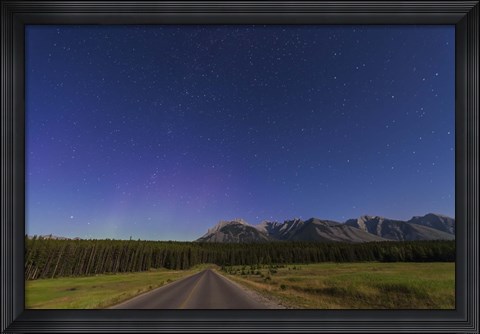 Framed Northern autumn constellations rising over a road in Banff National Park, Canada Print