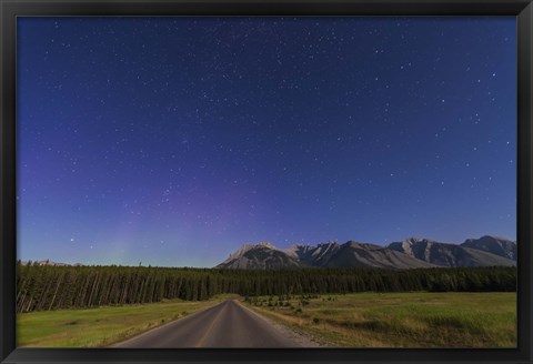 Framed Northern autumn constellations rising over a road in Banff National Park, Canada Print