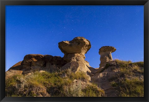 Framed Starry sky above hoodoo formations at Dinosaur Provincial Park, Canada Print