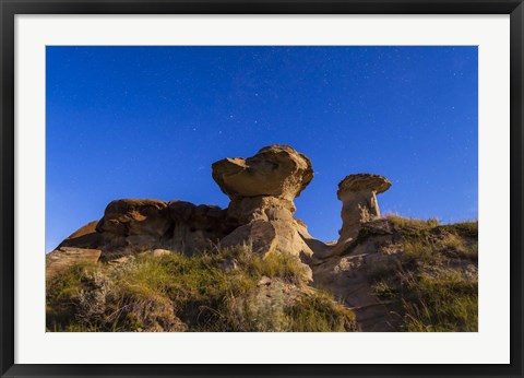 Framed Starry sky above hoodoo formations at Dinosaur Provincial Park, Canada Print