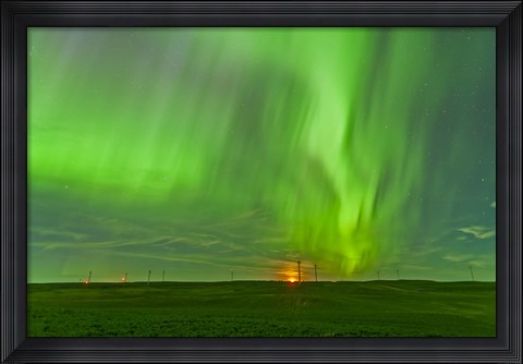 Framed northern lights as seen from the Wintering Hills Wind Farm, Alberta, Canada Print
