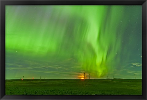 Framed northern lights as seen from the Wintering Hills Wind Farm, Alberta, Canada Print