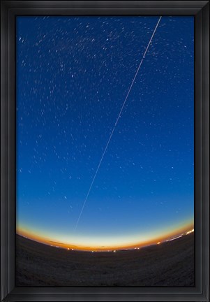 Framed Trail of the International Space Station coming out of the western twilight Print