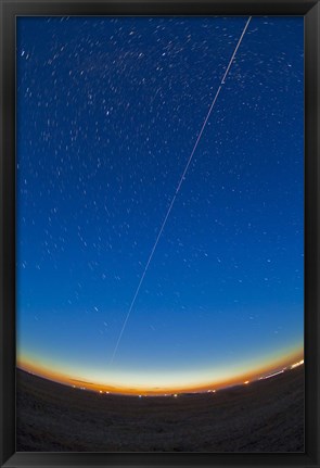Framed Trail of the International Space Station coming out of the western twilight Print