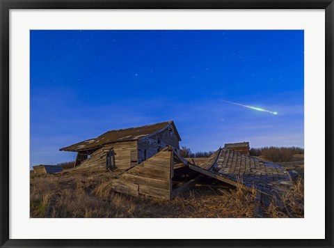 Framed bright bolide meteor breaking up as it enters the atmosphere Print
