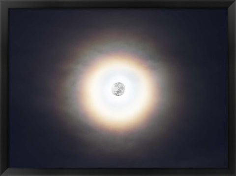 Framed bright halo around the full moon Print