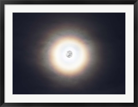 Framed bright halo around the full moon Print