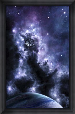 Framed solar sail appears from the dusty depths of the Midnight Nebula Print