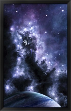 Framed solar sail appears from the dusty depths of the Midnight Nebula Print