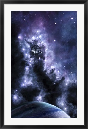 Framed solar sail appears from the dusty depths of the Midnight Nebula Print