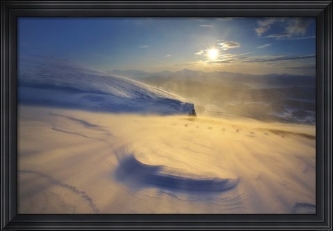 Framed blizzard on Toviktinden Mountain in Troms County, Norway Print